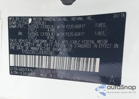 2018 Toyota Sienna L 7 Passenger from USA, damaged, VIN 5TDZZ3DC2JS939328